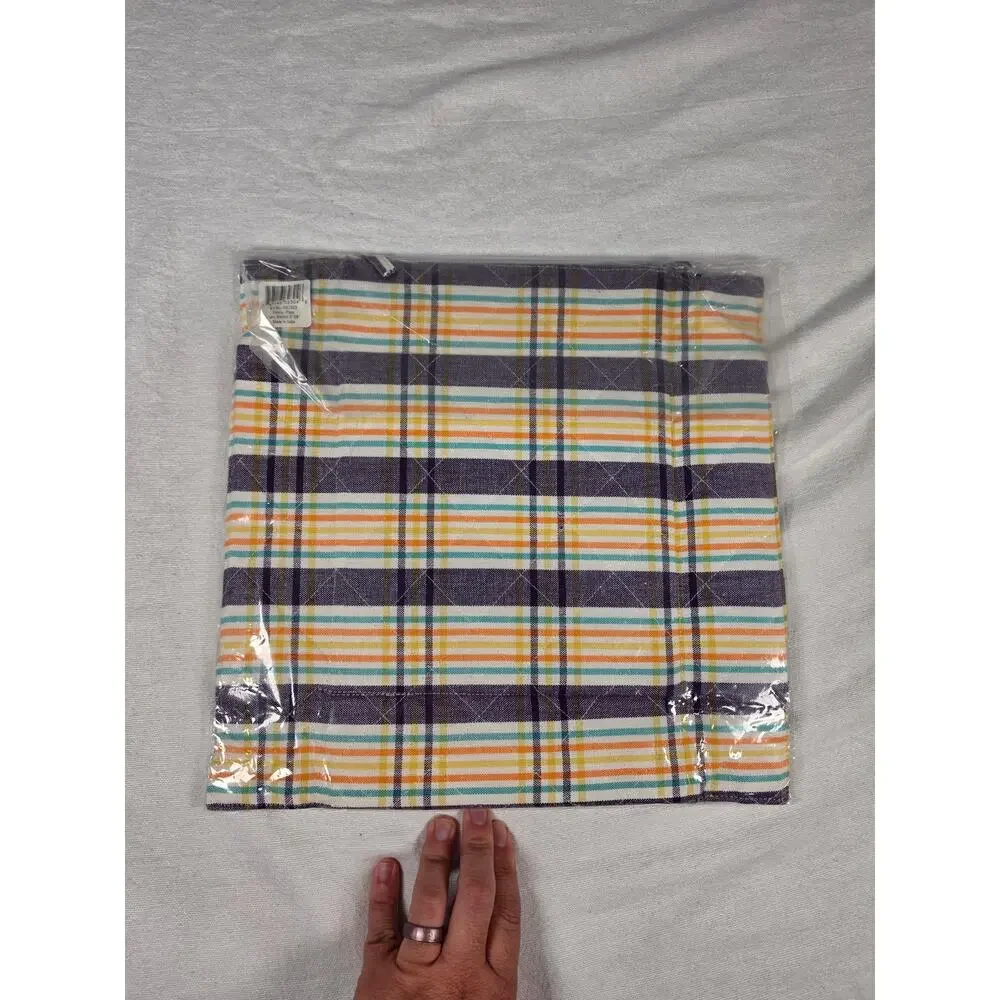 Fiesta Plum Plaid Fabric Bread Basket 8x8 Cotton NOS